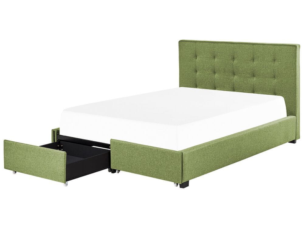 Beliani Čalúnená posteľ s úložným priestorom 140 x 200 cm zelená LA ROCHELLE